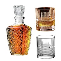 Jgo 7pz Vasos, Licorera, Whiskera, Jerez, Brandy, Escoces. 1000 ml